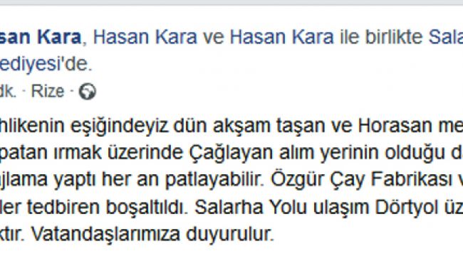 Rizede Byk Tehlike! Da? Koptu Geliyor, evre Bo?alt?ld?