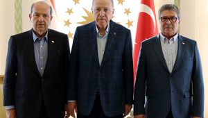 Cumhurba?kan? Erdo?an, KKTC Cumhurba?kan? Tatar ve KKTC Ba?bakan? stel ile bir araya geldi